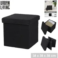 Urban Living Poef Teddy BOX - hocker - opbergbox - zwart - polyester/mdf - 38 x 38 cm - opvouwbaar - Poefs