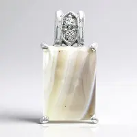 Cavill - Zilveren Hanger - 925 Sterling Zilver - 5,7 Ct Botswana Agaat - 0,05 Ct Witte Topaas - Elegante Baguette Cabochon 22x11 Mm