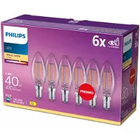 Philips Filamentkaarslamp helder 40W B35 E14 x6