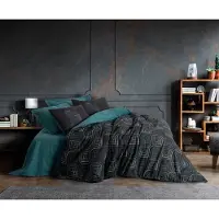 L'essentiel Maison Beddenset - 1 dekbedovertrek 140 x 200 cm + 1 kussensloop 60 x 60 cm - 100% versterkt katoen - Petrolblauw print