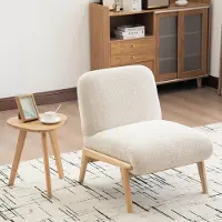 STILVORA Accentstoel - Armloos Design - Zachte Chenille Bekleding - Voor Woonkamer En Slaapkamer - Houten Poten - Beige