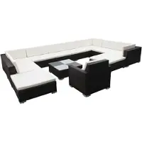vidaXL 12-delige Loungeset met kussens poly rattan zwart
