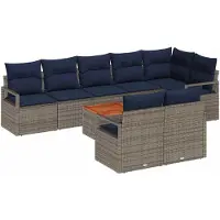 vidaXL Tuinbank Set met kussen 9 pcs Grijs poly rattan