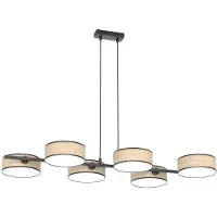 Emibig Hanglamp DRUMZ, zwart-bruin, 6x E14 fittingen, 15W, stoffen kap, afmetingen: 120x100x46 cm, IP20, merk: