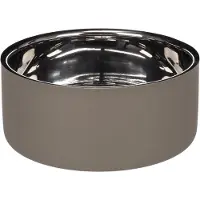 Flamingo Voerbak hond - drinkbak hond - 1,9L - Xara Rond Taupe & Zilver - extra grote inox voerbak dubbelwandig - 20,5cm