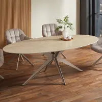 Invicta Eettafel TRAVERTIN 220cm ovaal keramiek champagne greige
