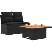 vidaXL 2 Stuk Tuin middelste sofa met opklaptafel poly rattan Zwart