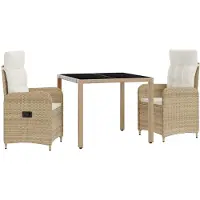 vidaXL Buiten Eettafel Set 3 st Beige en Crème Wit poly rattan