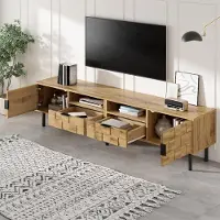 STILVORA Tv-Meubel - Mosaïek Front Met 2 Deuren 2 Laden - Woonkamer En Mediaopslag - Spaanplaat Metaal - 160x35x42,5 Cm