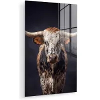 MuchoWow Glasschilderij 120x180 cm - Schilderij acrylglas - Stier - Kleurrijk - Hoorns - Foto op glas - Muurdecoratie woonkamer - Wanddecoratie slaapkamer - Schilderijen