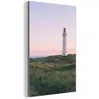 MuchoWow Aluminium schilderij 60x90 cm - Wanddecoratie metaal - Vuurtoren - Duinlandschap - Zee - Metalen muurdecoratie woonkamer - Decoratie industrieel - Foto op dibond - Industriële accessoires slaapkamer