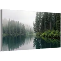 MuchoWow Aluminium schilderij 80x40 cm - Wanddecoratie metaal - Bergen - Meer - Bos - Metalen muurdecoratie woonkamer - Decoratie industrieel - Foto op dibond - Industriële accessoires slaapkamer