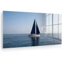 MuchoWow Glasschilderij 40x20 cm - Schilderij acrylglas - Zeilboot - Zee - Blauw - Foto op glas - Muurdecoratie woonkamer - Wanddecoratie slaapkamer - Schilderijen