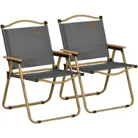 Merax Campingstoel 2 Stuks Opvouwbaar – Lichtgewicht Tuinstoel met Armleuningen – Stalen Frame Houtlook – Strandstoel Visstoel Donkergrijs