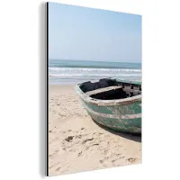 MuchoWow Aluminium schilderij 30x40 cm - Wanddecoratie metaal - Boot - Zandstrand - Zee - Metalen muurdecoratie woonkamer - Decoratie industrieel - Foto op dibond - Industriële accessoires slaapkamer