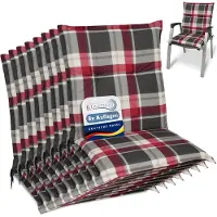 Beautissu Sunny RK – Set van 8 Tuinkussens Lage Rug 100x50 cm met UV-lichtechtheid Comfortabele Tuinstoel Zitkussen Bordeauxrood geruit