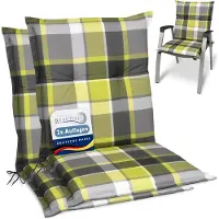 Beautissu Sunny GR Set van 2 Tuinkussens Lage Rug 100x50 cm met UV-lichtechtheid Comfortabele Tuinstoel Zitkussen Groen geruit