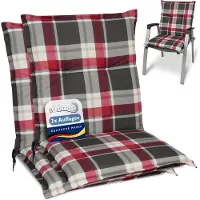 Beautissu Sunny RK – Set van 2 Tuinkussens Lage Rug 100x50 cm met UV-lichtechtheid Comfortabele Tuinstoel Zitkussen Bordeauxrood geruit