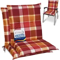 Beautissu Sunny RO – Set van 2 Tuinkussens Lage Rug 100x50 cm met UV-lichtechtheid Comfortabele Tuinstoel Zitkussen Rood geruit