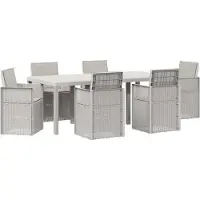 vidaXL Tuin Eettafel Set met kussen 7 pcs Wit en Lichtgrijs PP
