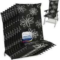 Beautissu Flores – Set van 8 Tuinkussens Hoge Rug 120x50x6 cm Zitkussen Tuinstoel UV-lichtecht Tuinstoelkussens Zwart Kussen met Print