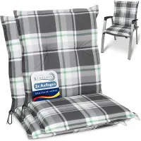 Beautissu Sunny MK – Set van 2 Tuinkussens Lage Rug 100x50 cm met UV-lichtechtheid Comfortabele Tuinstoel Zitkussen Mintgroen geruit