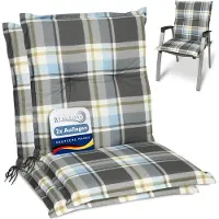 Beautissu Sunny BK – Set van 2 Tuinkussens Lage Rug 100x50 cm met UV-lichtechtheid Comfortabele Tuinstoel Zitkussen Blauw geruit
