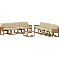 vidaXL Buiten bank set 9 st Natuurlijk en Beige