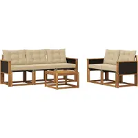 vidaXL Buiten bank set 6 st Natuurlijk en Beige
