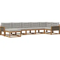 vidaXL Buiten bank set met kussen 7 pcs Naturel en lichtgrijs