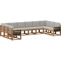 vidaXL Buiten bank set met kussen 10 pcs Naturel en lichtgrijs