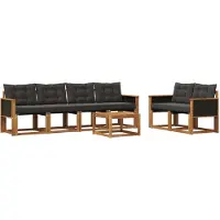 vidaXL Buiten bank set 7 st Naturel en Zwart
