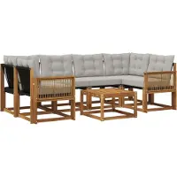 vidaXL Buiten bank set met kussen 7 pcs Naturel en lichtgrijs
