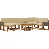 vidaXL Buiten bank set 9 st Natuurlijk en Beige Massief Acacia Hout