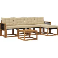 vidaXL Buiten bank set 6 st Natuurlijk en Beige