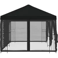 vidaXL - Paviljoen - met - zijwanden - 6 - x - 3 - m - Zwart - Polyester - en - Staal - 190
