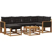vidaXL Buiten bank set 7 st Naturel en Zwart