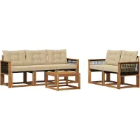 vidaXL Buiten bank set 6 st Natuurlijk en Beige