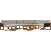 vidaXL Buiten bank set met kussen 9 pcs Naturel en lichtgrijs
