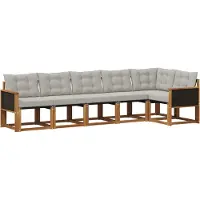 vidaXL Buiten bank set met kussen 6 pcs Naturel en lichtgrijs