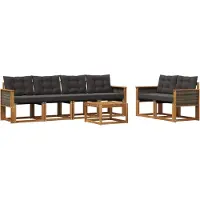 vidaXL Buiten bank set 7 st Naturel en Zwart
