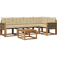 vidaXL Buiten bank set 6 st Natuurlijk en Beige