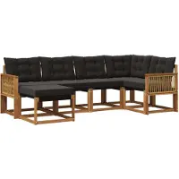 vidaXL Buiten bank set met kussen 6 pcs Naturel en Zwart