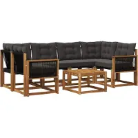 vidaXL Buiten bank set 7 st Naturel en Zwart