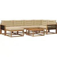vidaXL Buiten bank set met kussen 7 pcs Natuurlijk en Beige