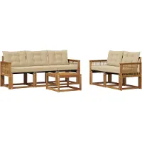 vidaXL Buiten bank set 6 st Natuurlijk en Beige