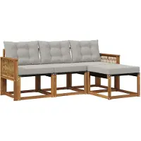 vidaXL Buiten bank set met kussen 4 pcs Naturel en lichtgrijs