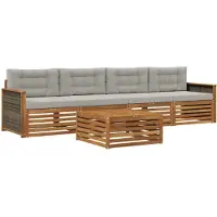vidaXL Buiten bank set met kussen 5 pcs Naturel en lichtgrijs