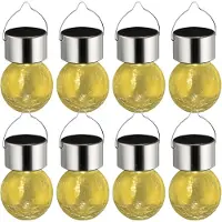 Sunnydays Solar sfeer hanglamp - 8x - tuin - lampenbol - geel - glas - 9 cm - ophang haakje