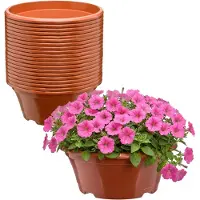 Garronda Set van 20 ronde kunststof plantenbakken met drainage (Terracotta, Ø22,5 x 9 cm – 2 L) GD-KW-B-Terracotta